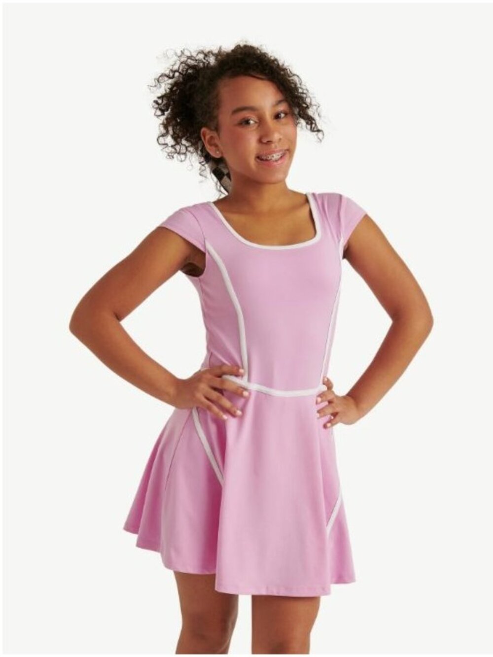 Justice Girls Pink Cap Sleeve Active Dress Size Large 12/14 With White Trim New